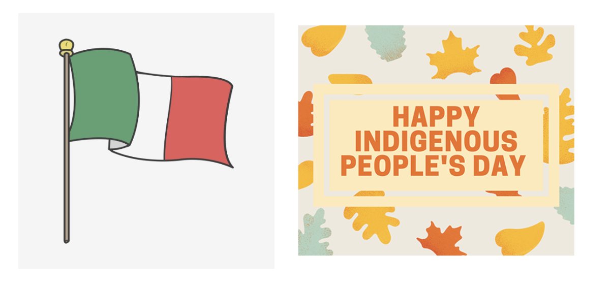 Italian Flag next to Happy Indigenous day poster